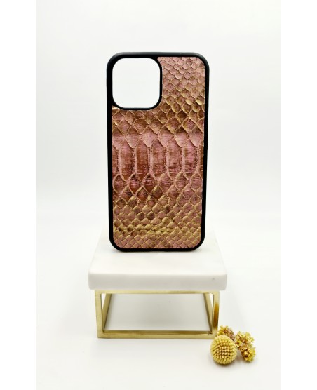 Coque Iphone 13 pro max racing python rose clair et doré