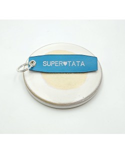 porte-clés en cuir turquoise personnalisé Super Tata