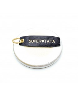 porte-clés en cuir violet satiné, personnalisé Super Tata